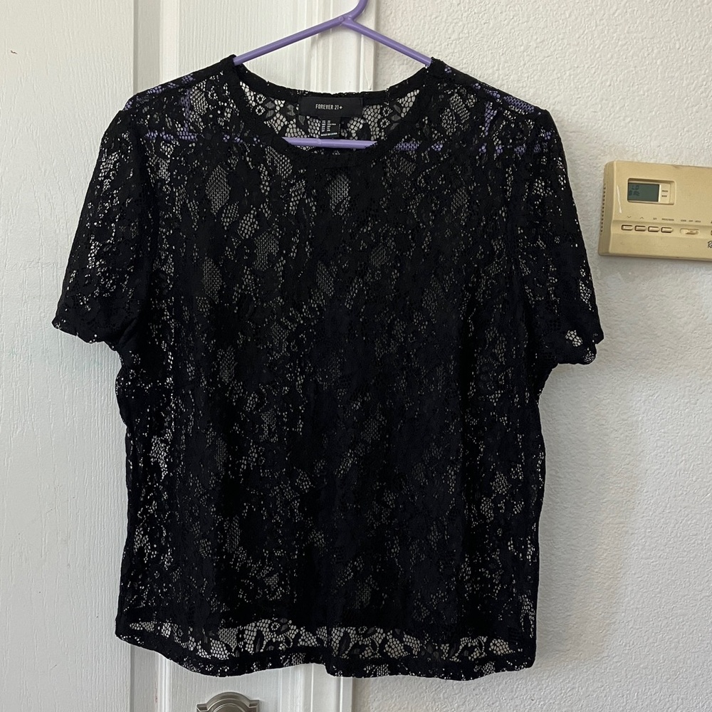 Forever 21+ Black Lace Blouse Size XL